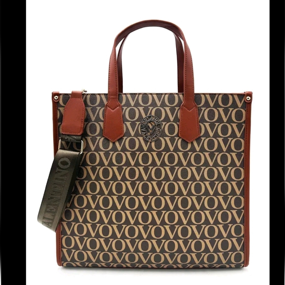 NWT Valentino Orlandi Large Brown and Tan VO Logo Tote